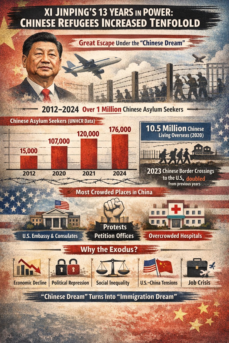 After Thirteen Years of Xi Jinping’s Rule, the Number of Chinese Refugees Has Increased Tenfold