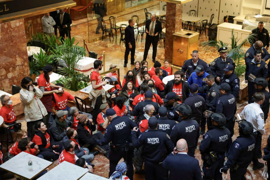 Protesters occupy Trump Tower following arrest of Columbia student