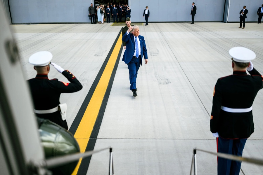 Trump leaves NATO on old Air Force One, repeats claims he’s Iran’s no. 1 target