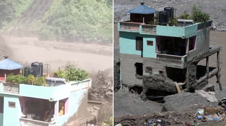 Landslide Sweeps Away Everything, Yet the Blue House in Nepal Remains Standing and Becomes an Internet Sensation