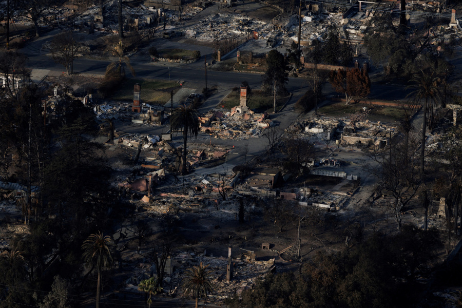 Aerial views show ash and rubble from Los Angeles fire zones