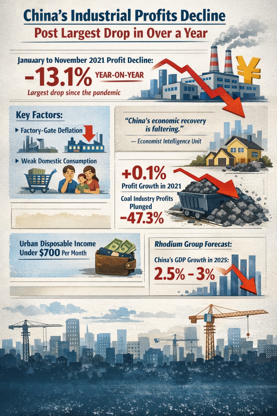 China’s Industrial Profits Decline, Posting the Largest Drop in More Than a Year