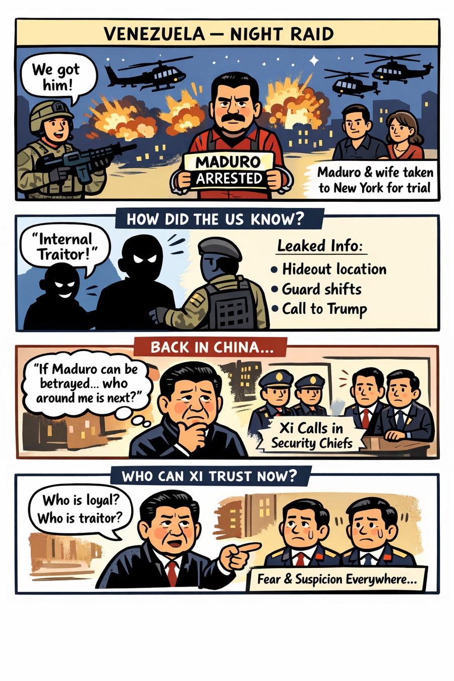 Maduro Captured, Insider Exposed; Rumors Say Xi Summoned Cai Qi and Chen Wenqing Overnight