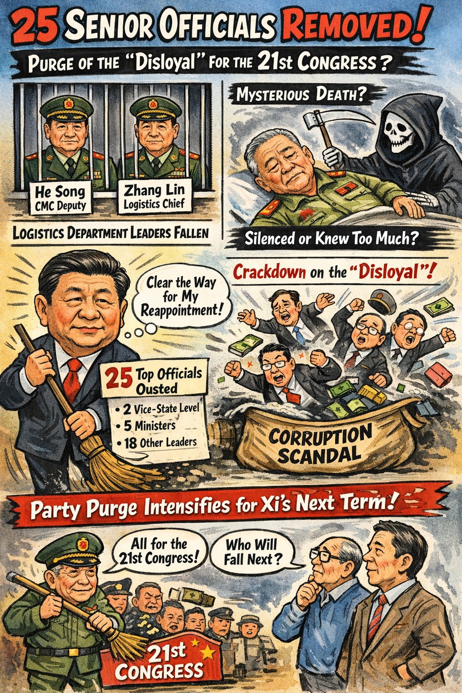 25 Senior Officials Removed — Comprehensive Purge of the “Disloyal” to Clear the Way for the 21st Party Congress